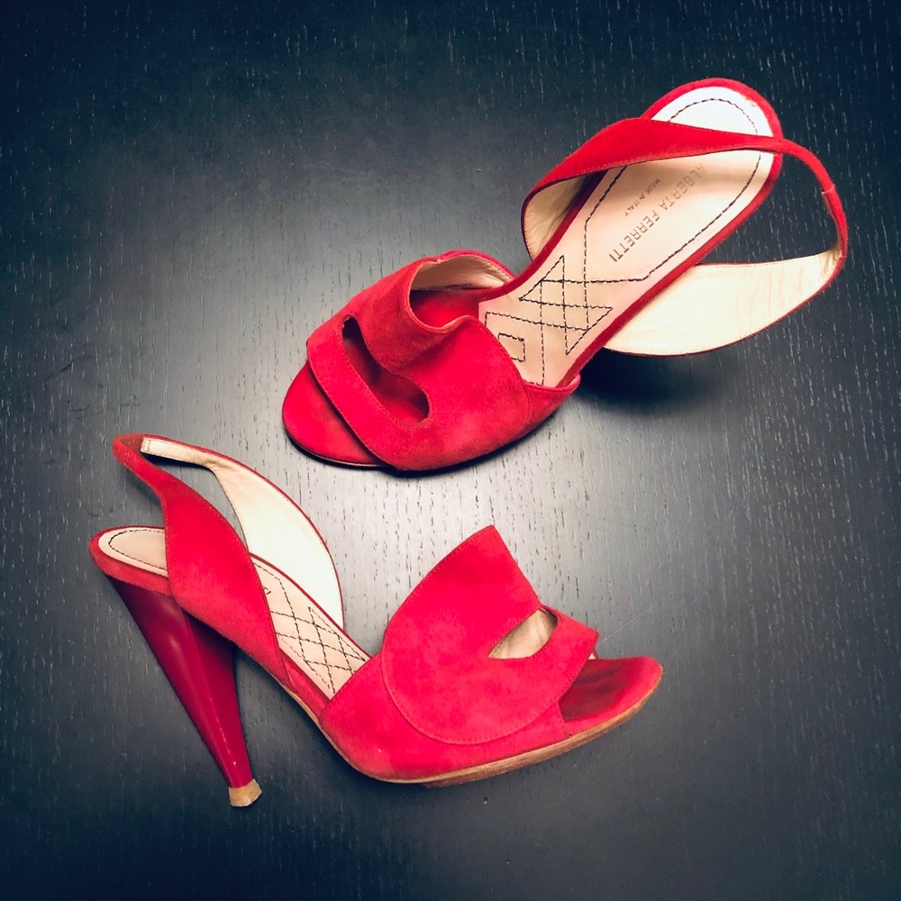 Alberta Ferretti Red Suede Slingback